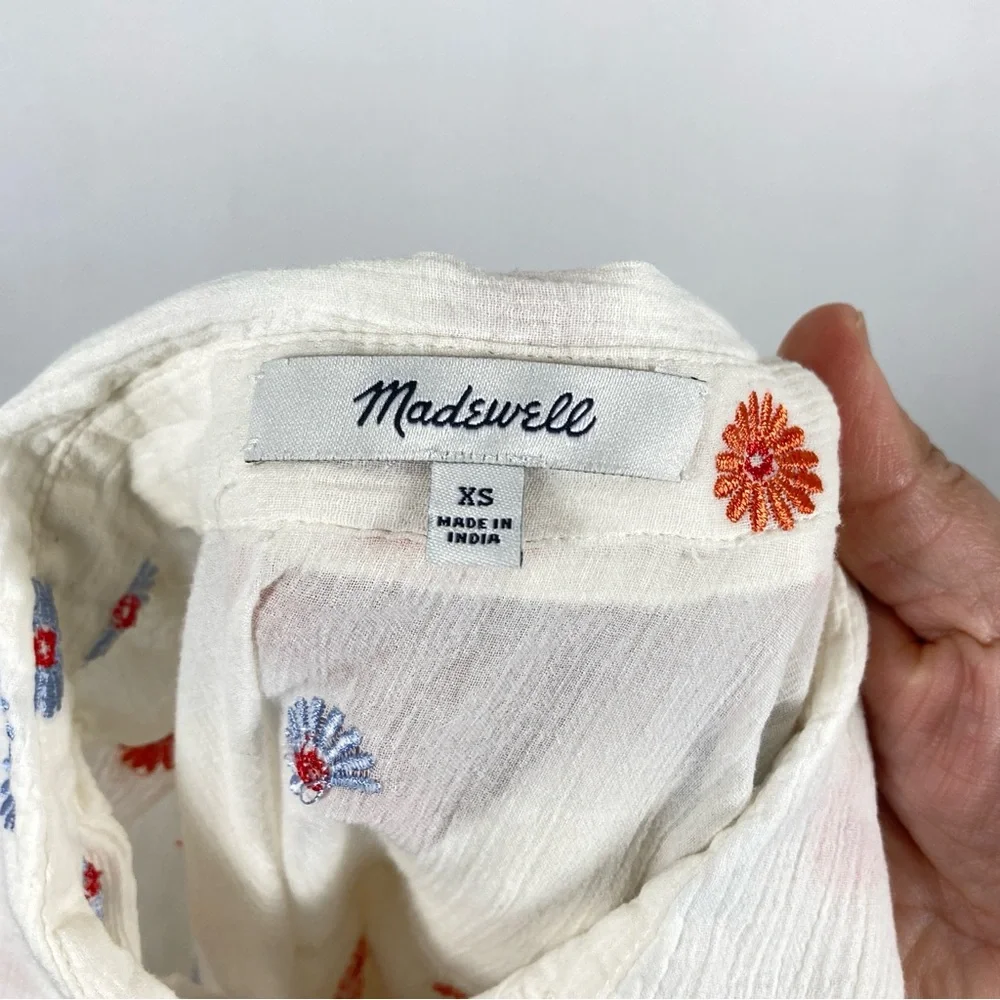 Madewell Shirt Daysi Women’s White XS Button Front Embroidered Floral Cotton - Picture 9 of 14